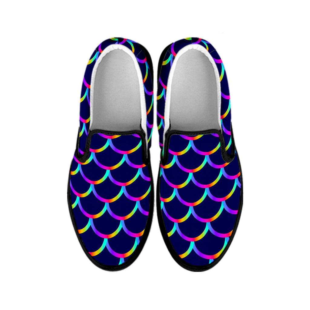 Mermaid Scales Pattern Print Black Slip On Sneakers