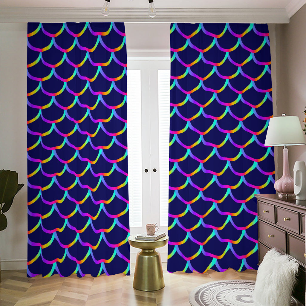 Mermaid Scales Pattern Print Blackout Pencil Pleat Curtains