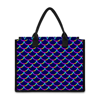 Mermaid Scales Pattern Print Canvas Tote Bag