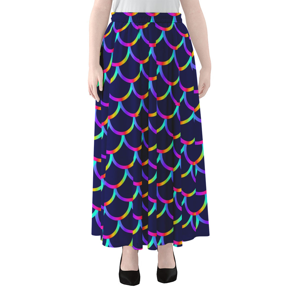 Mermaid Scales Pattern Print Chiffon Maxi Skirt