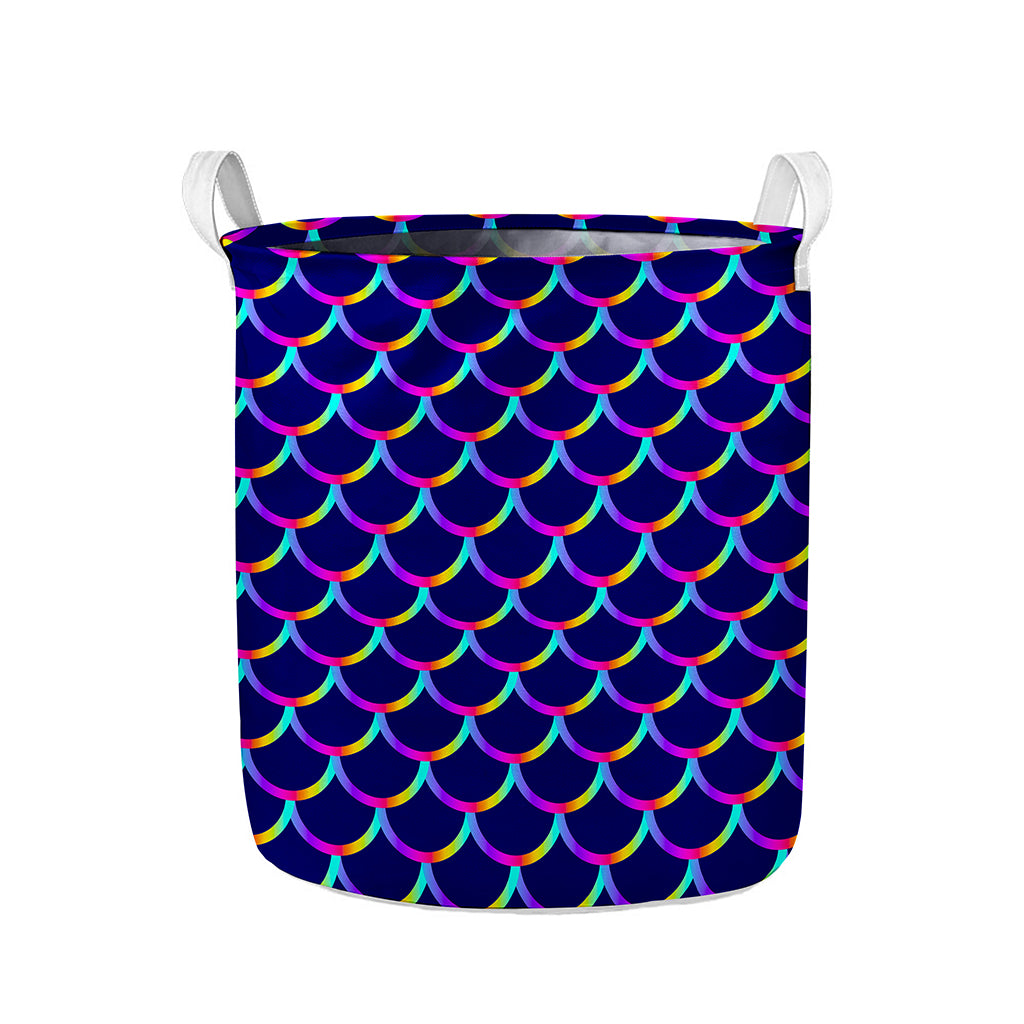 Mermaid Scales Pattern Print Collapsible Laundry Basket