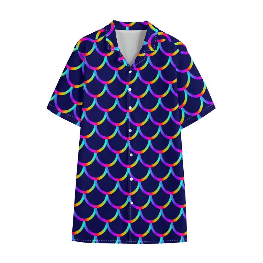 Mermaid Scales Pattern Print Cotton Hawaiian Shirt