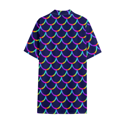 Mermaid Scales Pattern Print Cotton Hawaiian Shirt
