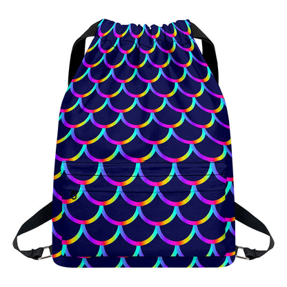 Mermaid Scales Pattern Print Drawstring Backpack