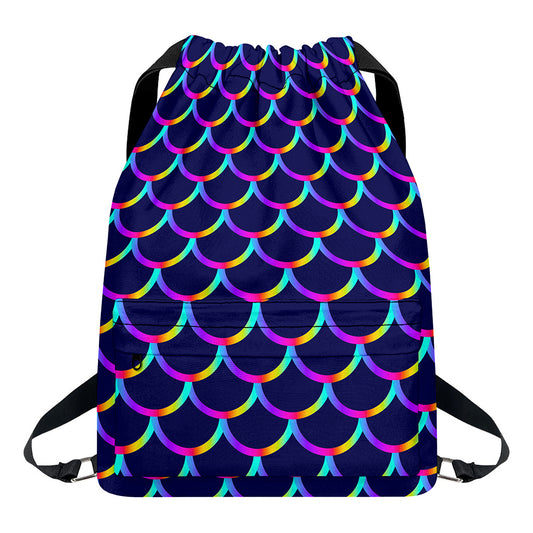 Mermaid Scales Pattern Print Drawstring Backpack