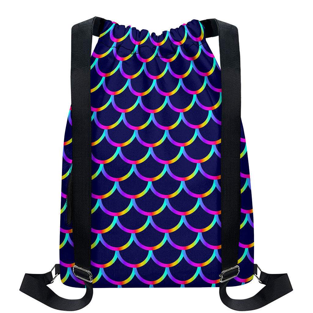 Mermaid Scales Pattern Print Drawstring Backpack