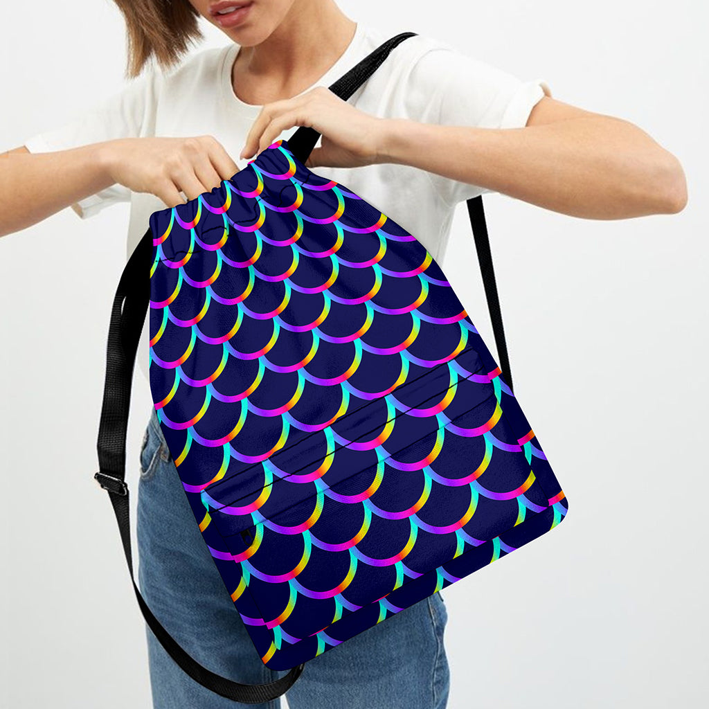 Mermaid Scales Pattern Print Drawstring Backpack