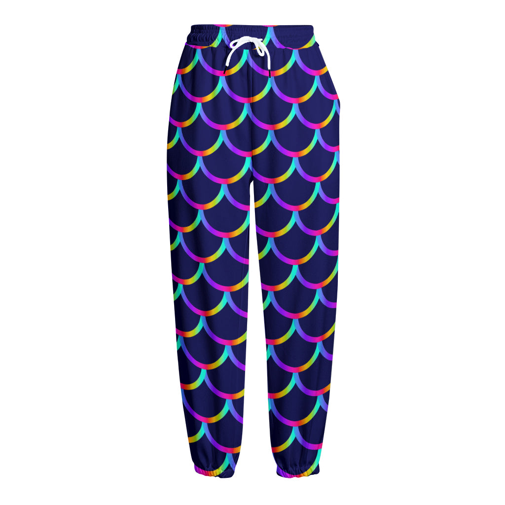 Mermaid Scales Pattern Print Fleece Lined Knit Pants