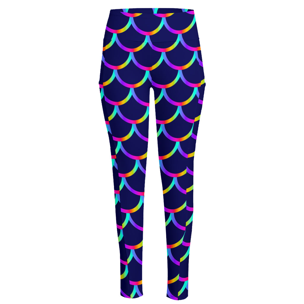 Mermaid Scales Pattern Print High-Waisted Pocket Leggings