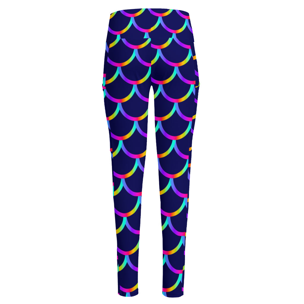 Mermaid Scales Pattern Print High-Waisted Pocket Leggings