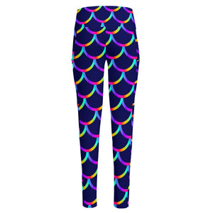 Mermaid Scales Pattern Print High-Waisted Pocket Leggings