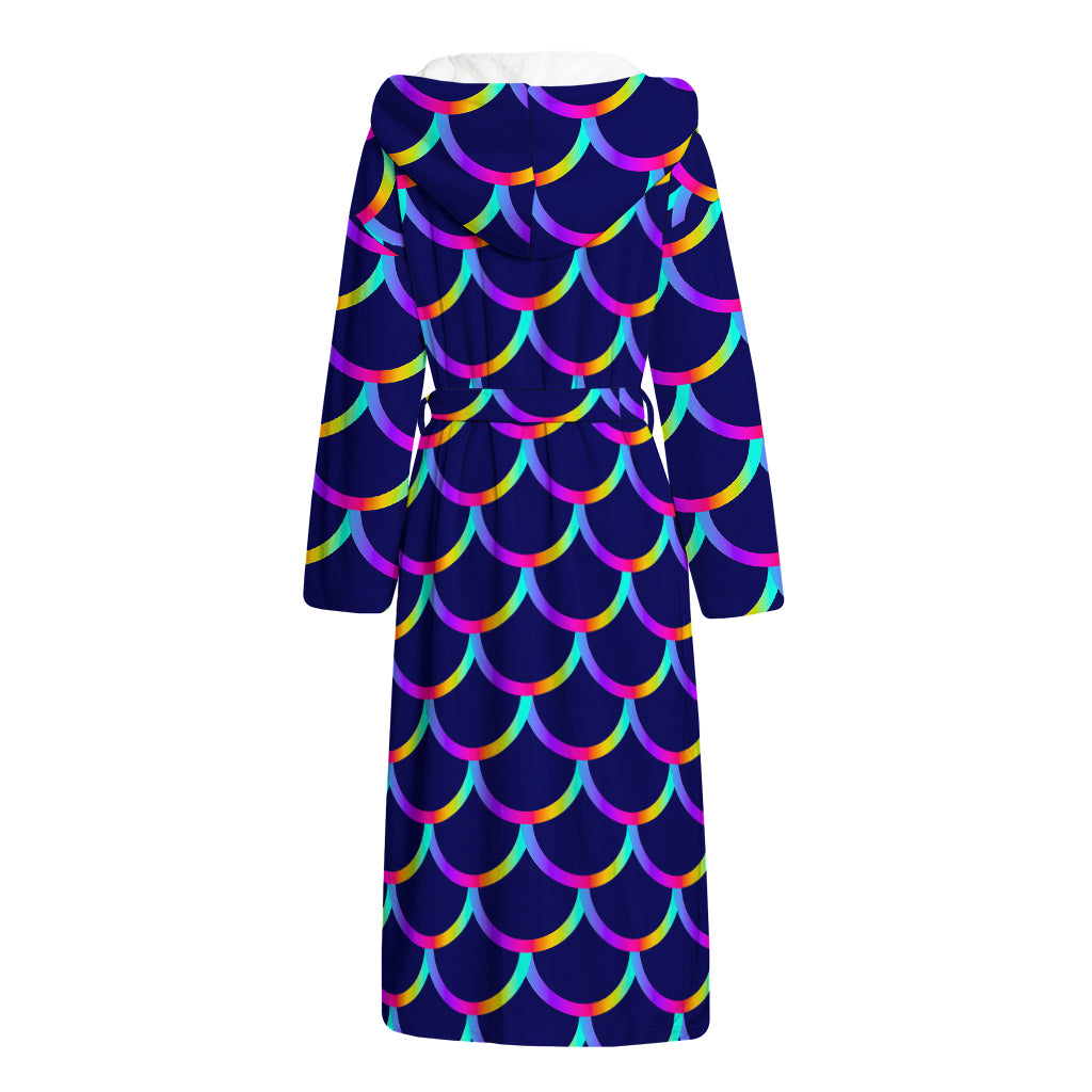Mermaid Scales Pattern Print Hooded Bathrobe