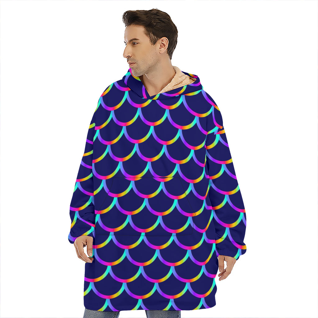 Mermaid Scales Pattern Print Hoodie Blanket