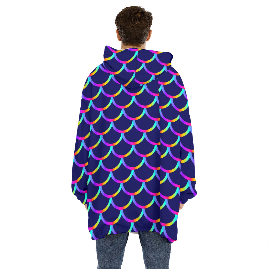 Mermaid Scales Pattern Print Hoodie Blanket