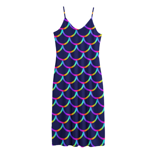 Mermaid Scales Pattern Print Jersey Midi Cami Dress