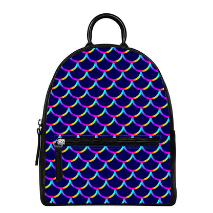 Mermaid Scales Pattern Print Leather Backpack