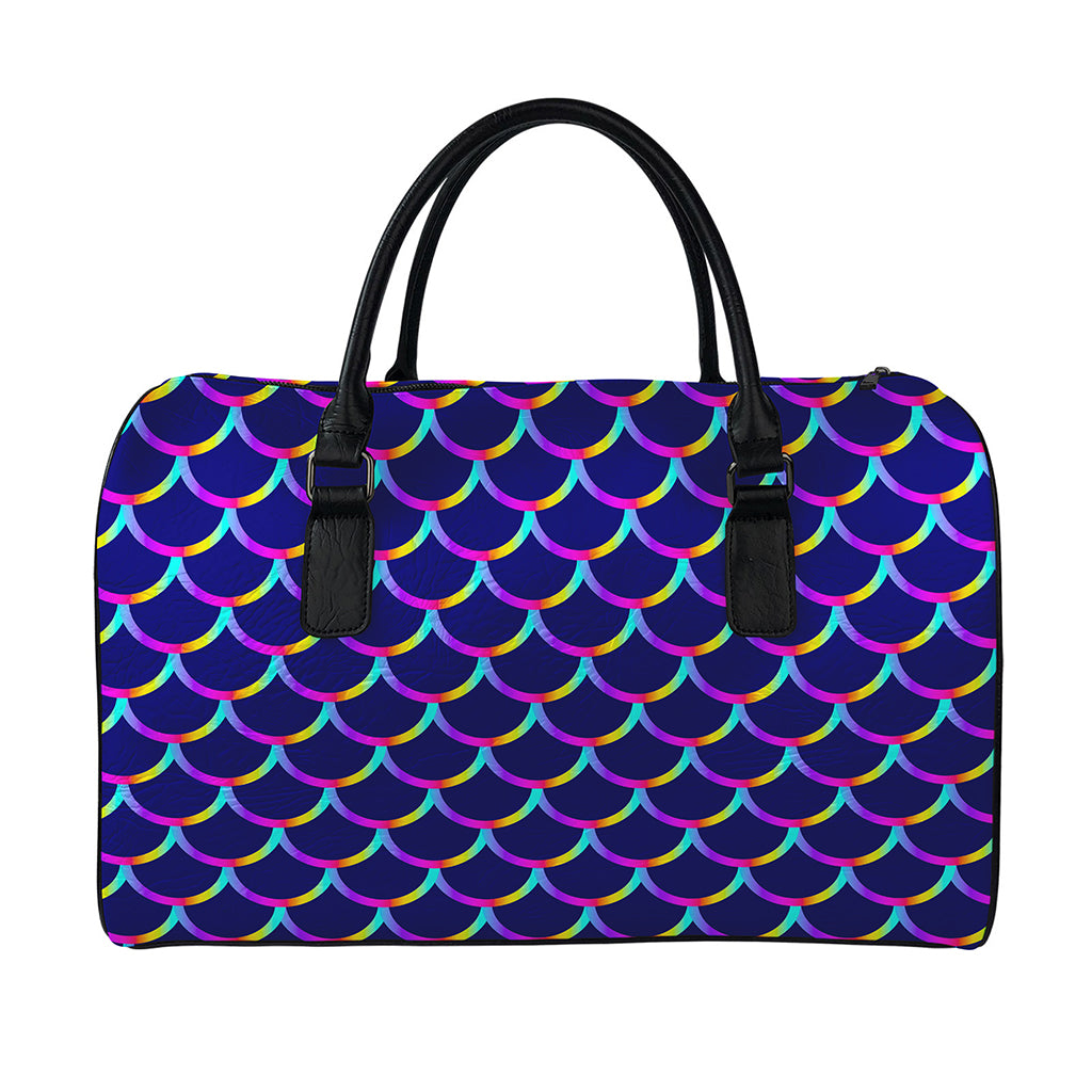 Mermaid Scales Pattern Print Leather Duffle Bag