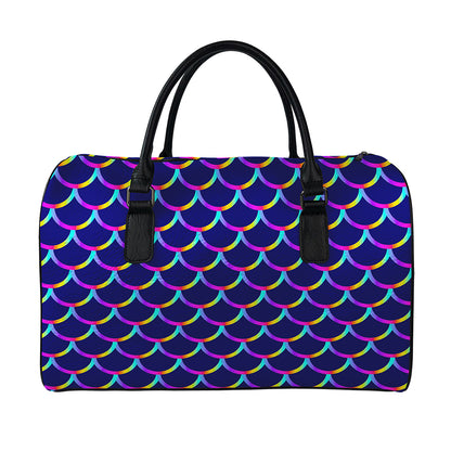 Mermaid Scales Pattern Print Leather Duffle Bag