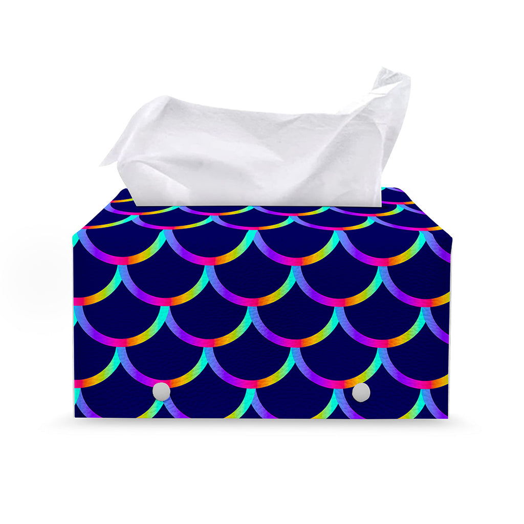 Mermaid Scales Pattern Print Leather Tissue Box Cover