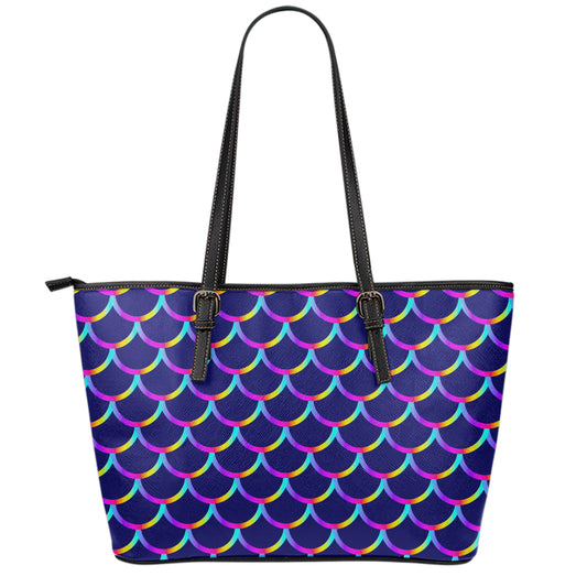 Mermaid Scales Pattern Print Leather Tote Bag