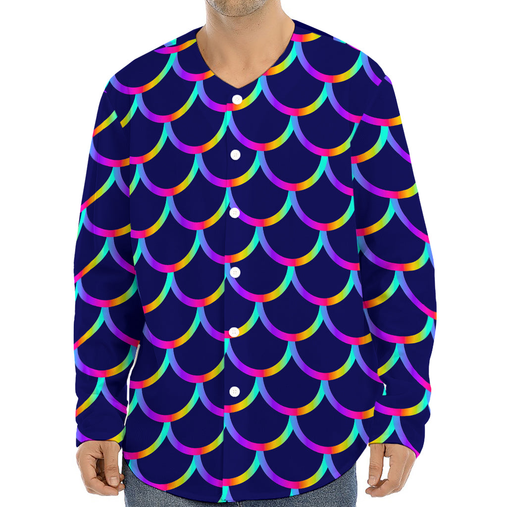 Mermaid Scales Pattern Print Long Sleeve Baseball Jersey