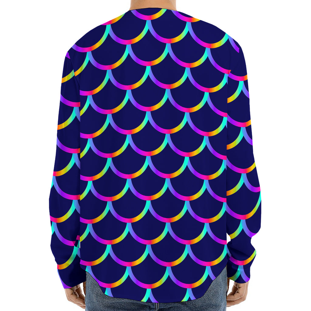 Mermaid Scales Pattern Print Long Sleeve Baseball Jersey