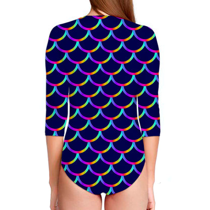 Mermaid Scales Pattern Print Long Sleeve Swimsuit