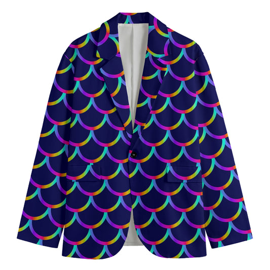 Mermaid Scales Pattern Print Men's Cotton Blazer
