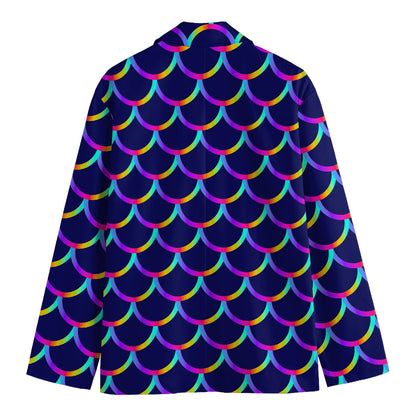 Mermaid Scales Pattern Print Men's Cotton Blazer