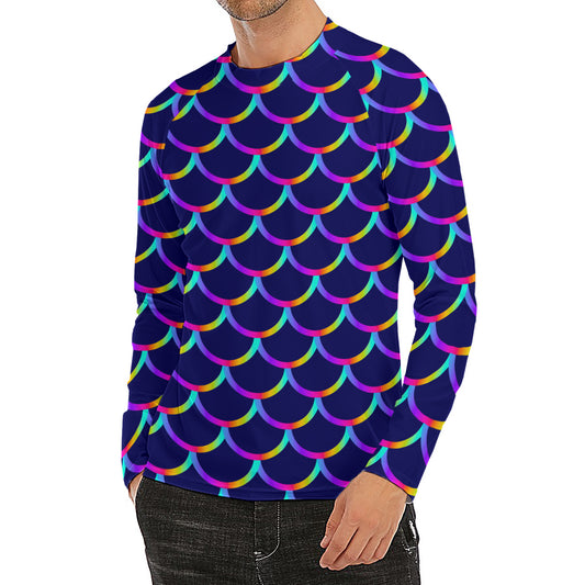 Mermaid Scales Pattern Print Men's Long Sleeve Rash Guard