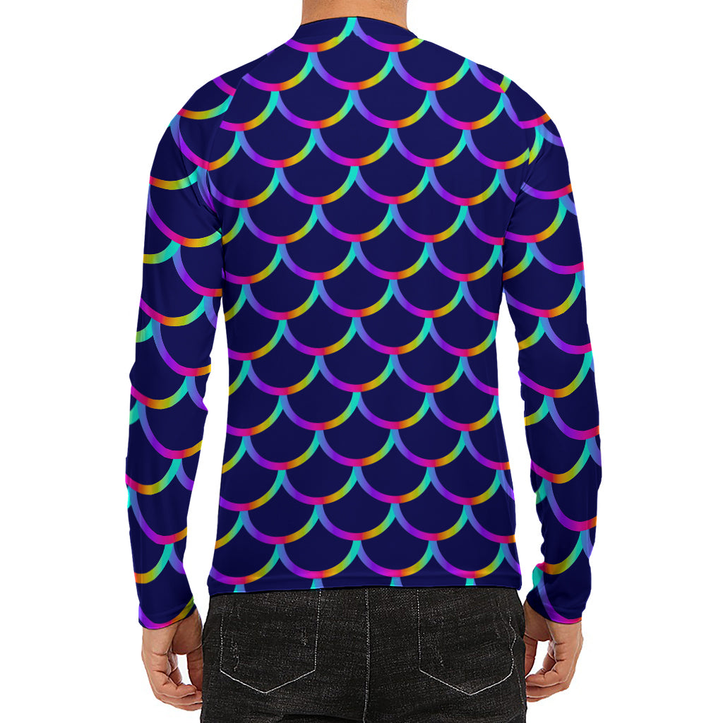 Mermaid Scales Pattern Print Men's Long Sleeve Rash Guard