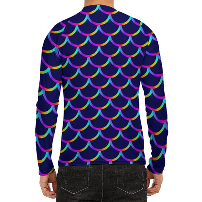 Mermaid Scales Pattern Print Men's Long Sleeve Rash Guard