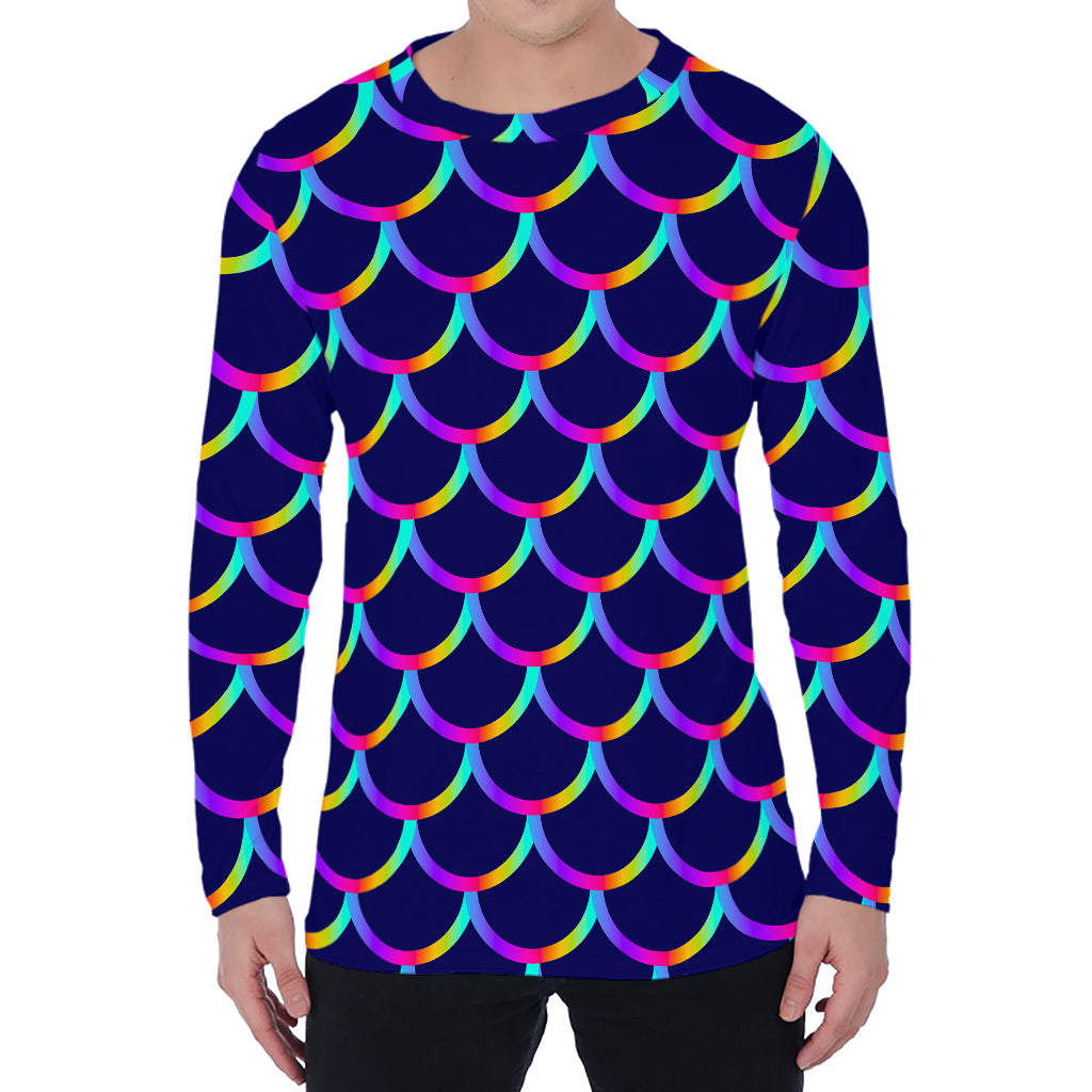 Mermaid Scales Pattern Print Men's Long Sleeve T-Shirt