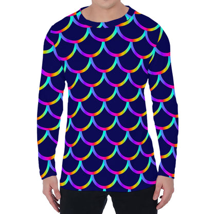 Mermaid Scales Pattern Print Men's Long Sleeve T-Shirt