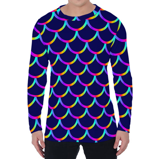 Mermaid Scales Pattern Print Men's Long Sleeve T-Shirt