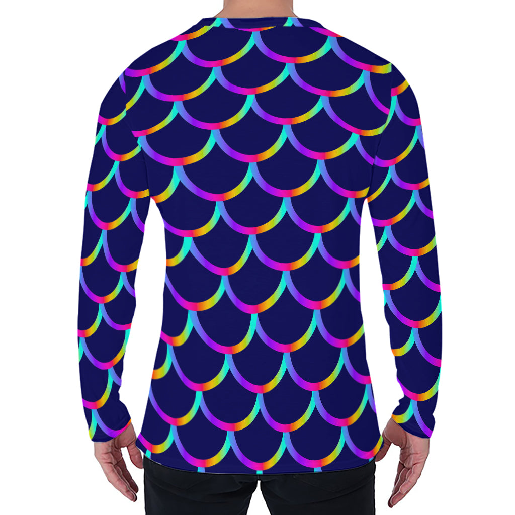 Mermaid Scales Pattern Print Men's Long Sleeve T-Shirt