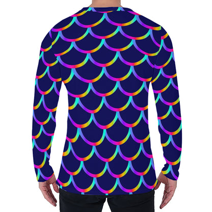 Mermaid Scales Pattern Print Men's Long Sleeve T-Shirt