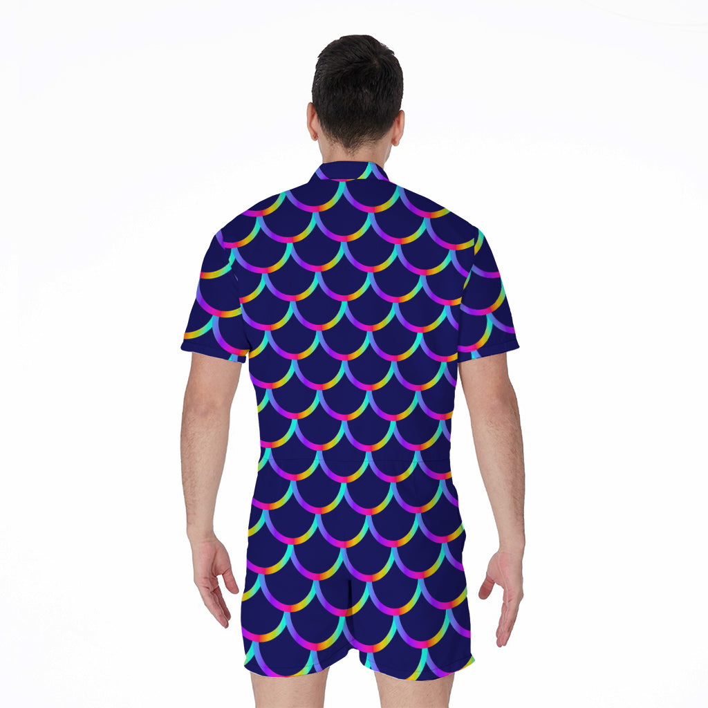 Mermaid Scales Pattern Print Men's Rompers
