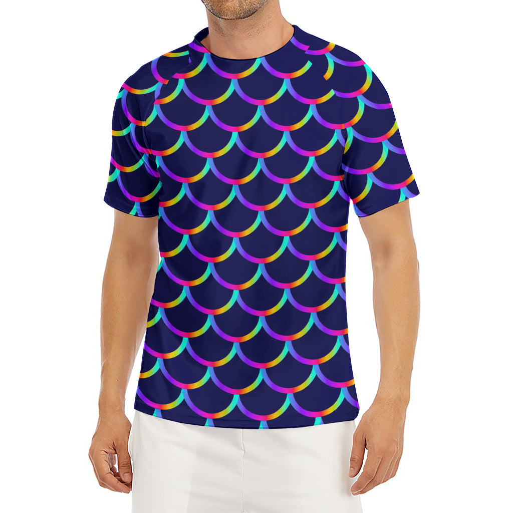 Mermaid Scales Pattern Print Men's Short Sleeve Rash Guard