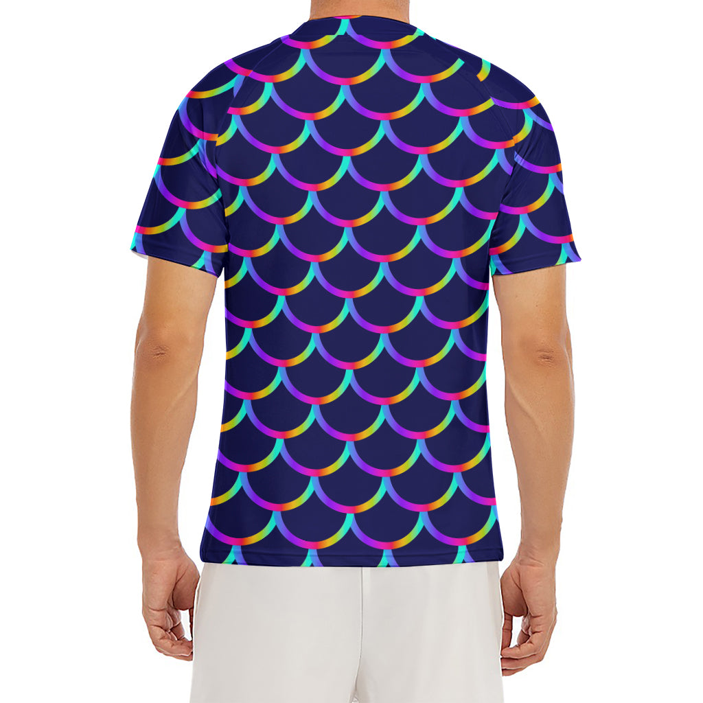 Mermaid Scales Pattern Print Men's Short Sleeve Rash Guard