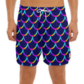 Mermaid Scales Pattern Print Men's Split Running Shorts