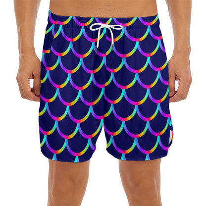 Mermaid Scales Pattern Print Men's Split Running Shorts