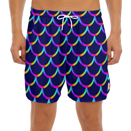 Mermaid Scales Pattern Print Men's Split Running Shorts
