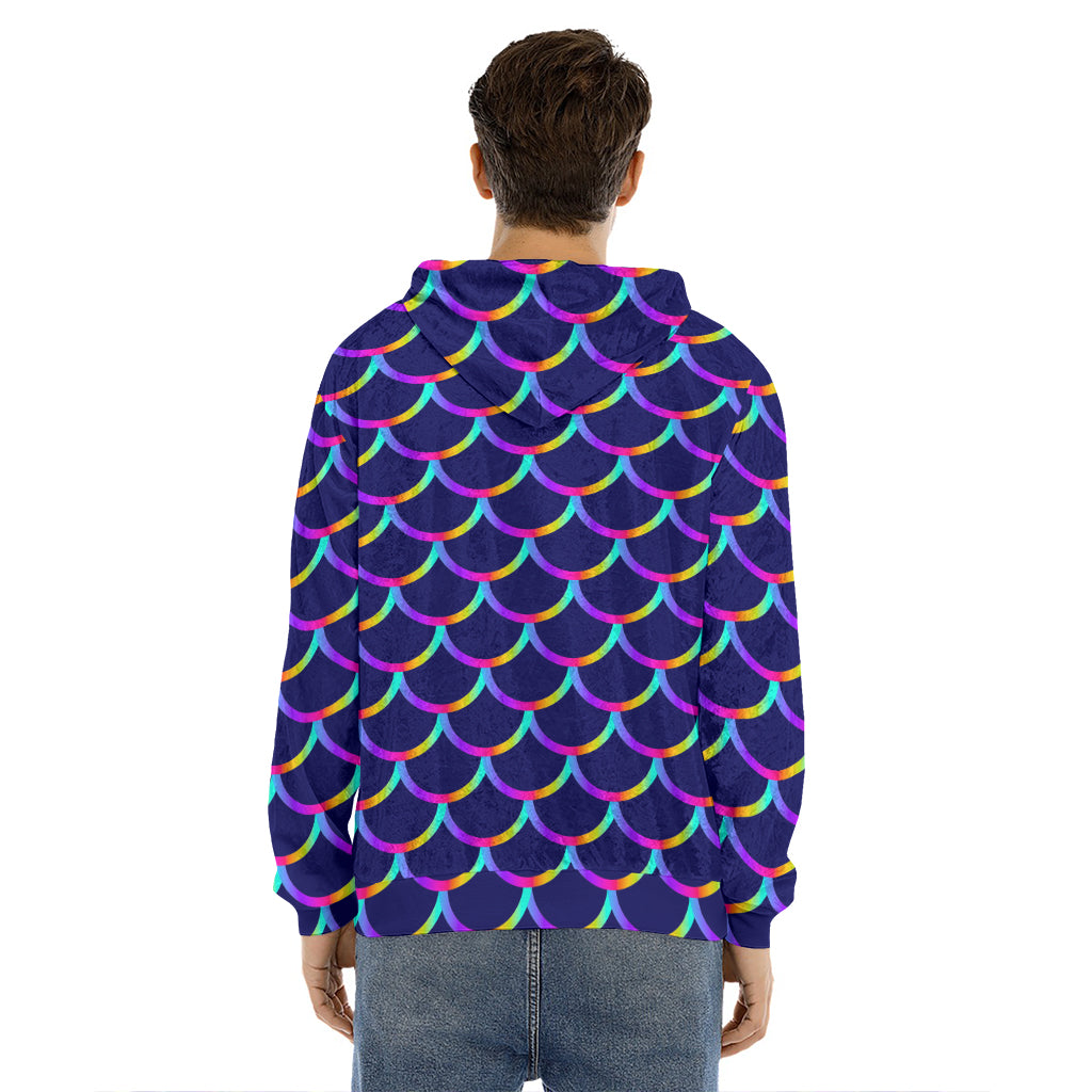 Mermaid Scales Pattern Print Men's Velvet Pullover Hoodie
