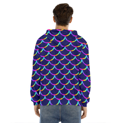 Mermaid Scales Pattern Print Men's Velvet Pullover Hoodie