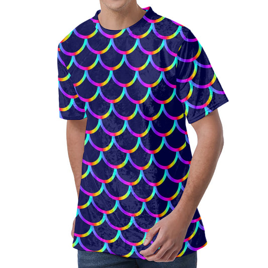 Mermaid Scales Pattern Print Men's Velvet T-Shirt