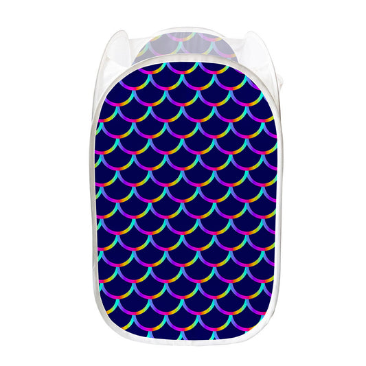 Mermaid Scales Pattern Print Mesh Laundry Hamper