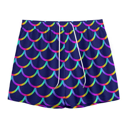 Mermaid Scales Pattern Print Mesh Shorts