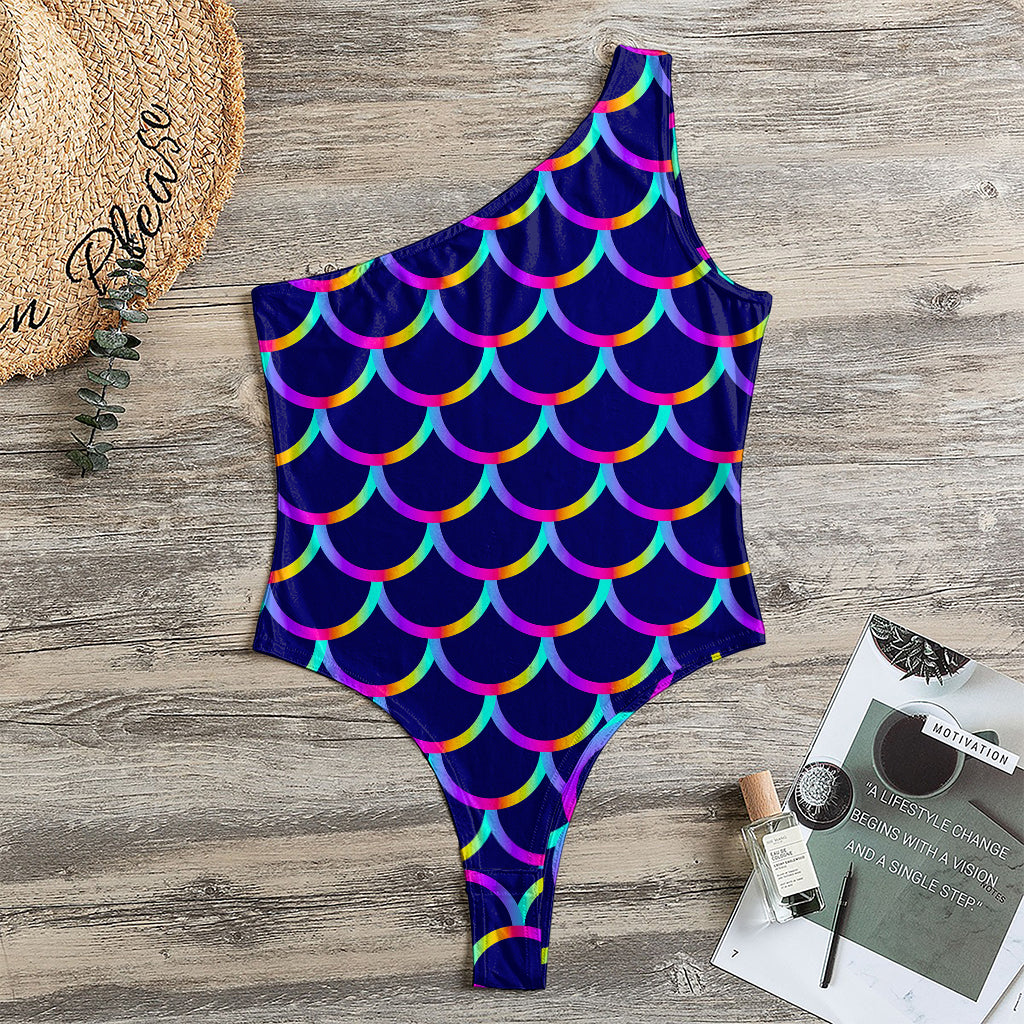 Mermaid Scales Pattern Print One Shoulder Bodysuit