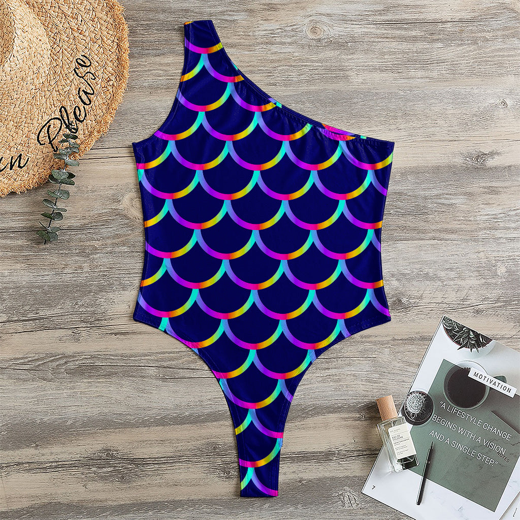 Mermaid Scales Pattern Print One Shoulder Bodysuit